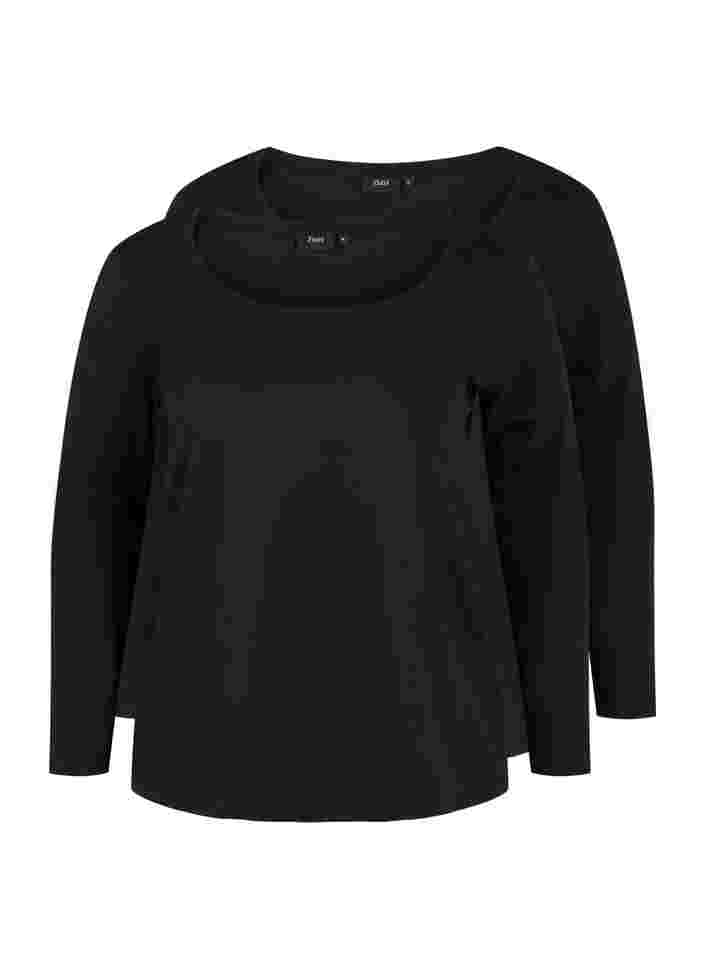 Basic cotton blouse 2-pack, Black/Black, Packshot image number 0
