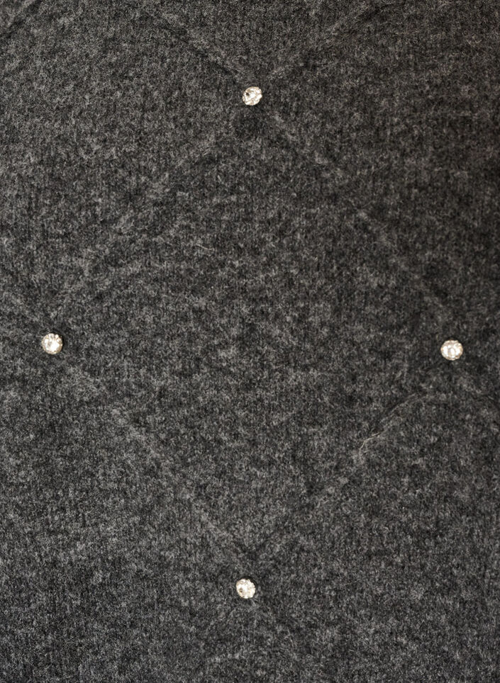 Knitted blouse with rhinestones and diamond pattern, Dark Grey, Packshot image number 2