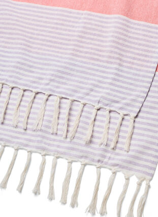 Striped hammam towel with fringes, Pastel Lilac Comb, Packshot image number 3