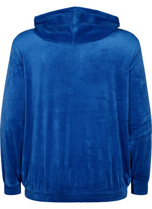 Velour cardigan with zipper and hood, Monaco Blue, Packshot image number 1