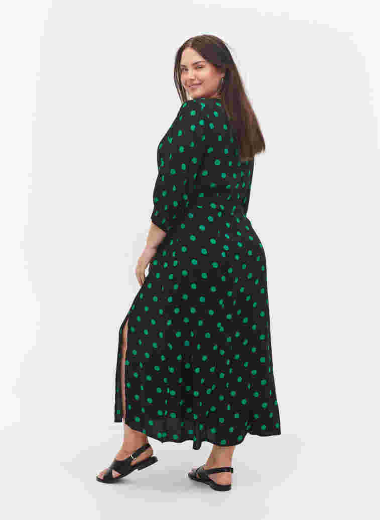 Polka dot viscose midi dress, Black Jol Green Dot, Model image number 1