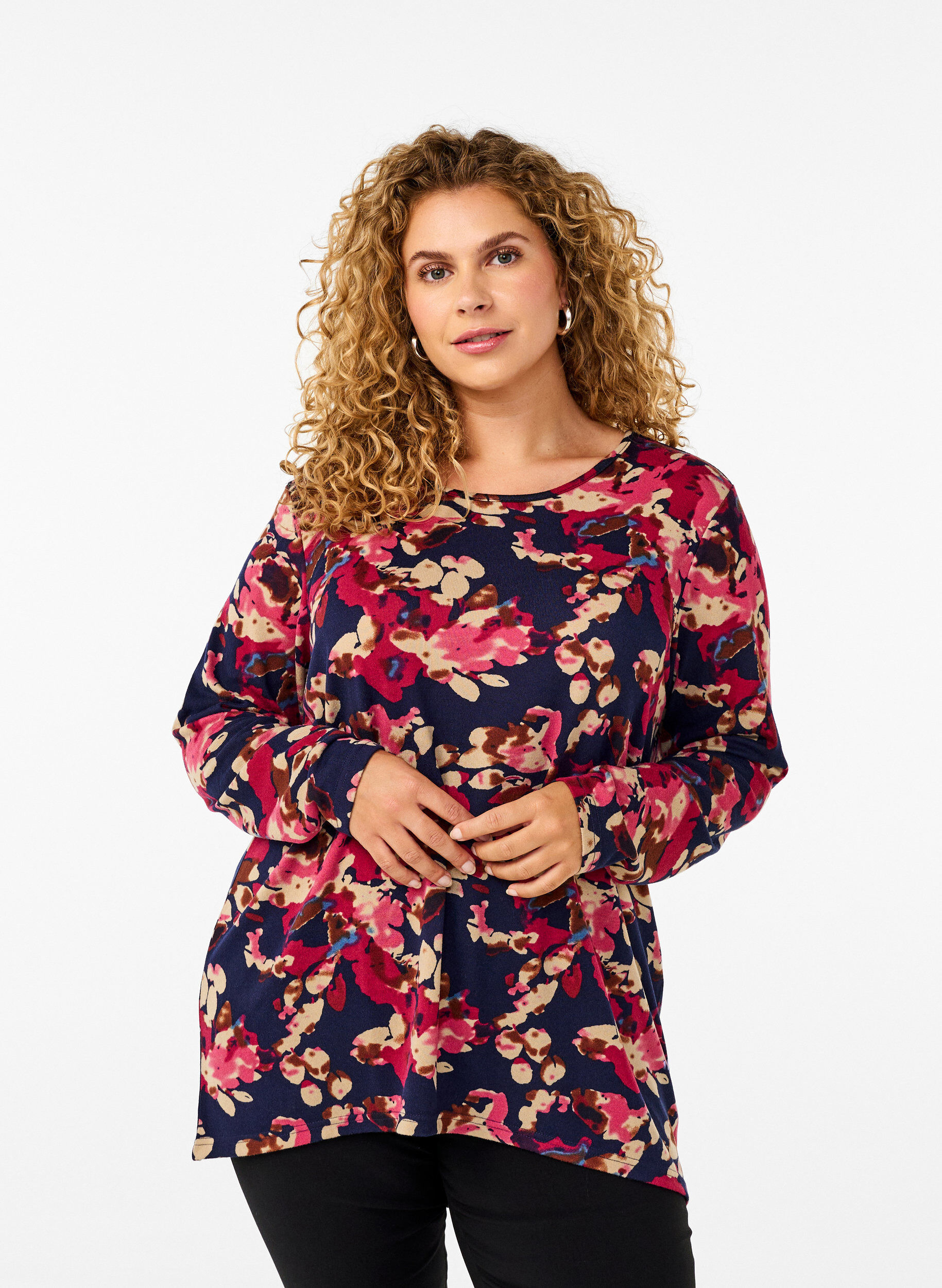 Zizzifashion Floral blouse with long sleeves, Blue, Model image number 0