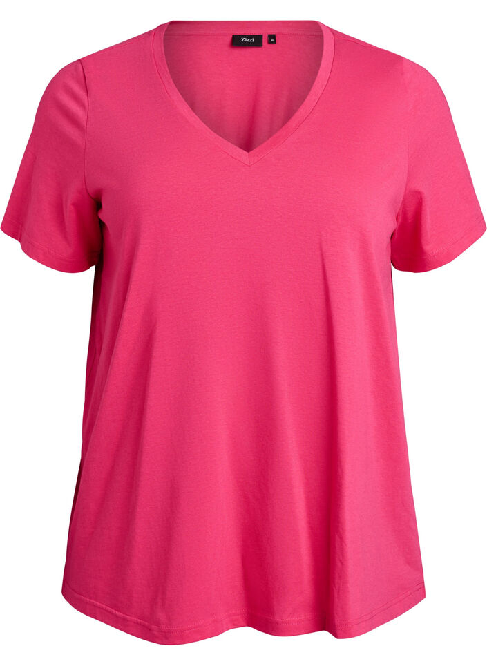 Short-sleeved t-shirt with v-neck, Pink, Packshot image number 0
