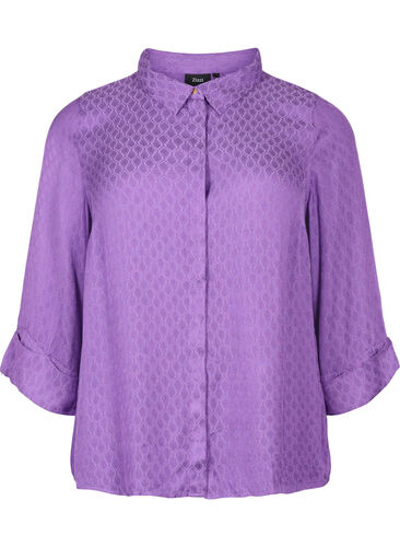 Shirt in viscose with tone-on-tone pattern, Lavender Violet, Packshot image number 0
