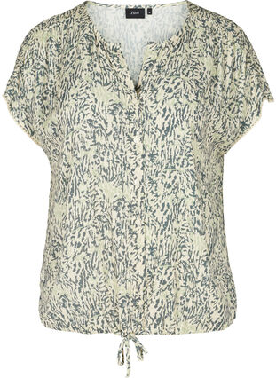 Printed short-sleeved viscose blouse, Balsam Green AOP, Packshot image number 0