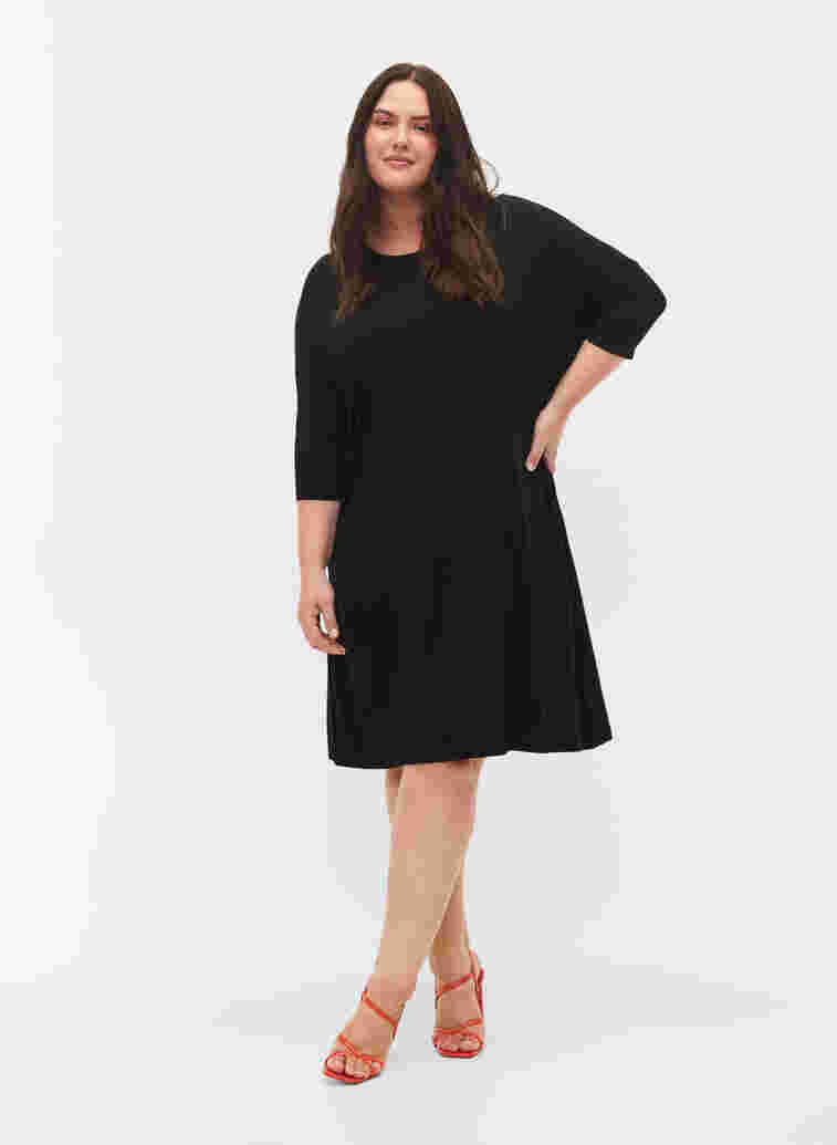 Jersey dress in viscose with 3/4 sleeves, Black, Model image number 2