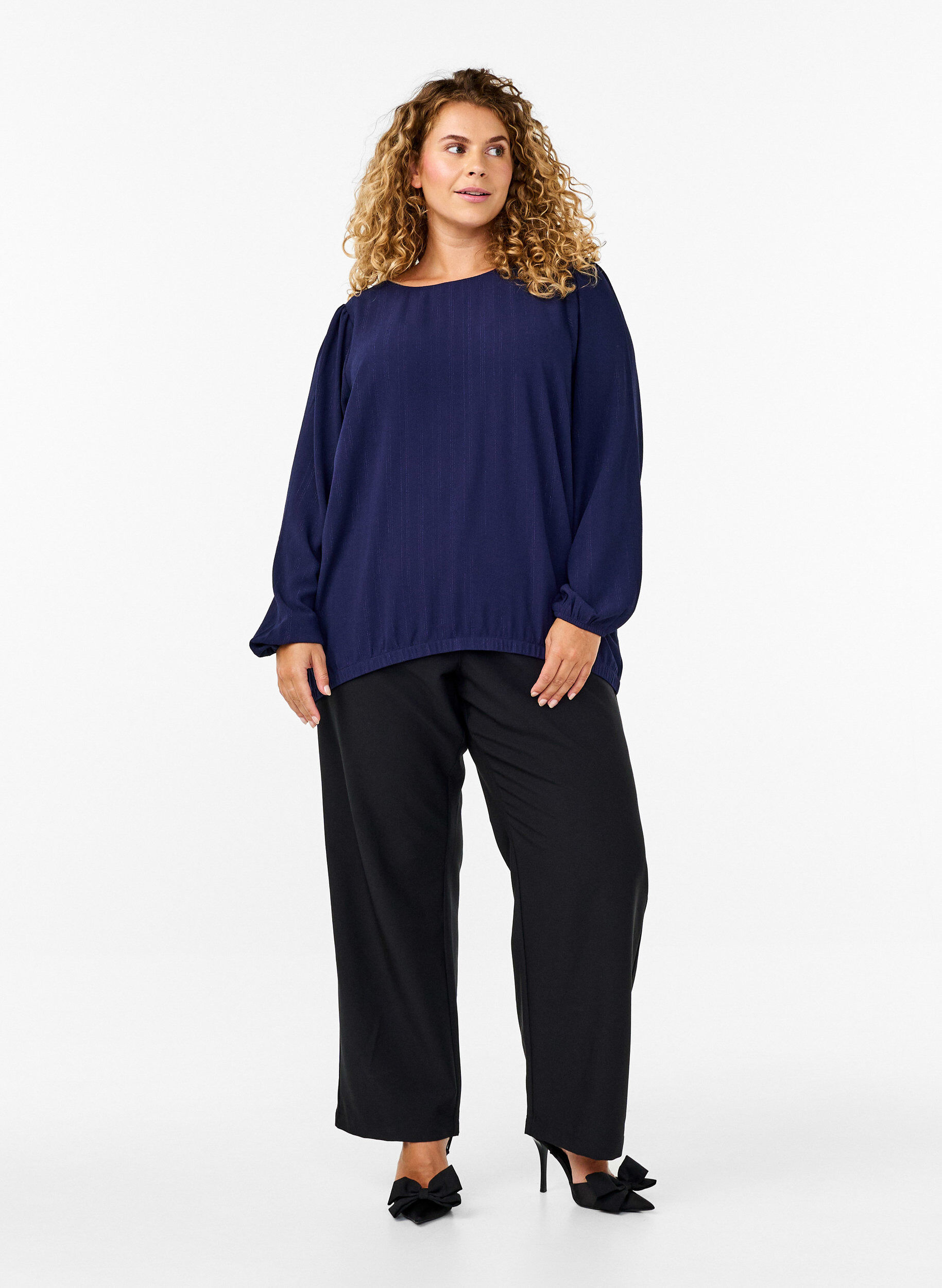 Zizzifashion Blouse with silver glitter, Blue, Model image number 1