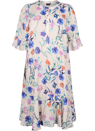 Floral midi dress with 3/4 sleeves, Buttercream Blue Fl., Packshot image number 0