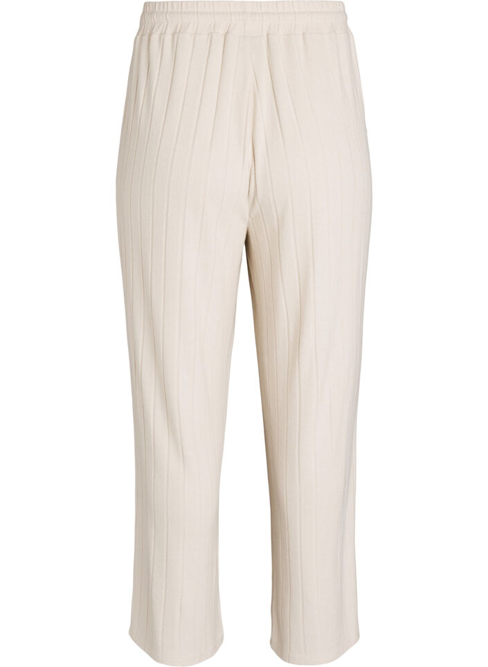 Ribbed jersey lounge trousers with a high waist, Beige, Packshot image number 1