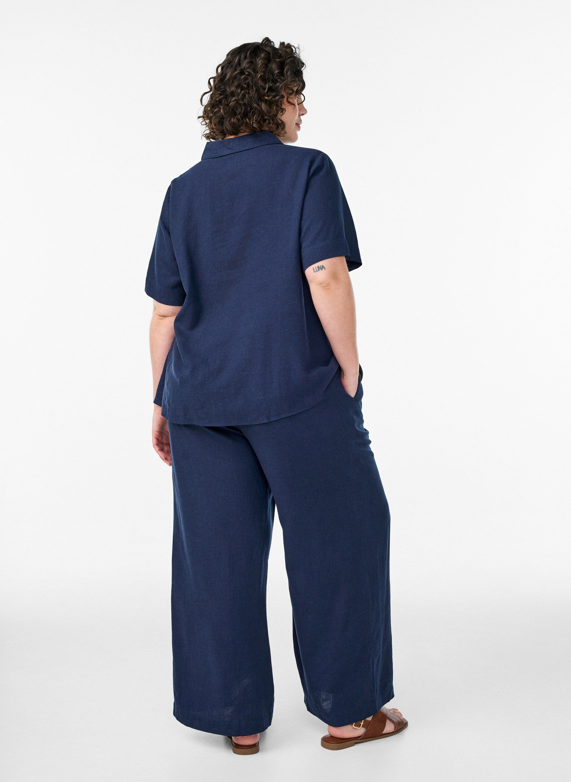 ZizzifashionWide-leg linen and viscose trousers, Blue, Model image number 1