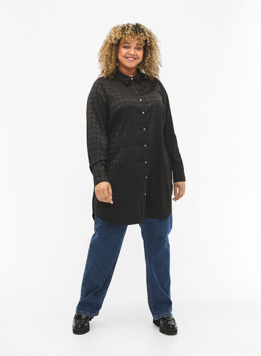 Long shirt with houndstooth pattern, Black, Model image number 2
