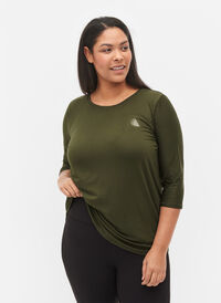 Workout top with 3/4 sleeves, Forest Night, Model