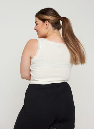 Top with lace trim, White Cream, Model image number 1