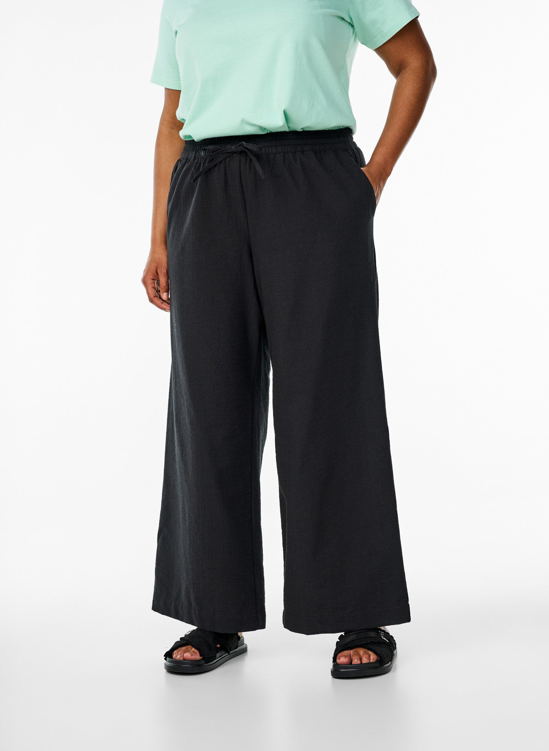 ZizzifashionLoose trousers with high waist and pockets, Black, Model image number 2
