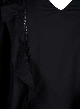 Blouse with ruffles and lace trim, Black, Packshot image number 2