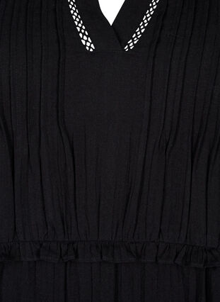 3/4 sleeve cotton dress with ruffles, Black, Packshot image number 2