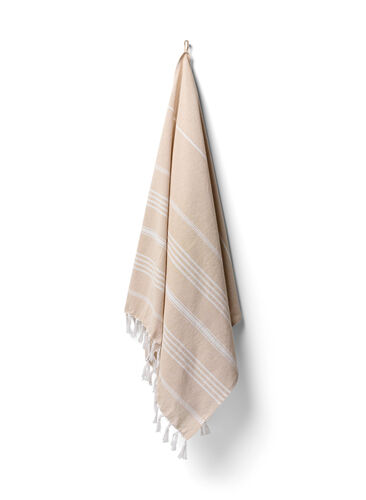 Striped Towels with fringes, Beige Melange, Packshot image number 0