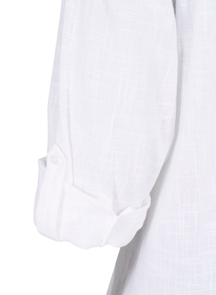 Shirt blouse in cotton with a v-neck, Bright White, Packshot image number 3