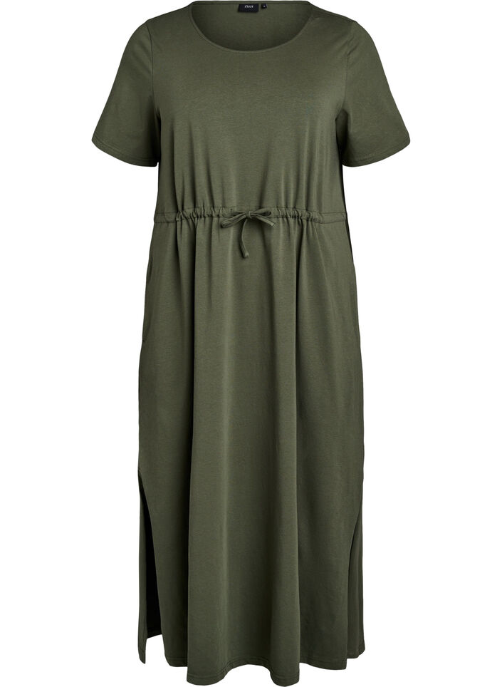 Midi dress in cotton with short sleeves, Green, Packshot image number 0