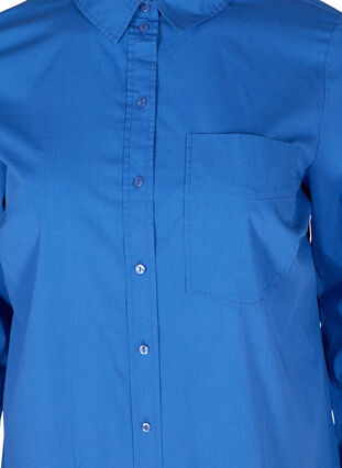 Long cotton shirt with chest pockets, Dazzling Blue, Packshot image number 2