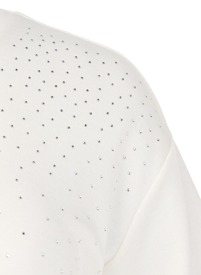 T-shirt with rhinestones and round neck, White, Packshot image number 2