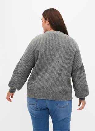 Melange cardigan in rib knit, Light Grey Melange, Model image number 1