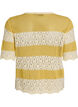 Knitted cardigan with eyelet embroidery and stripes, Yellow, Packshot image number 1
