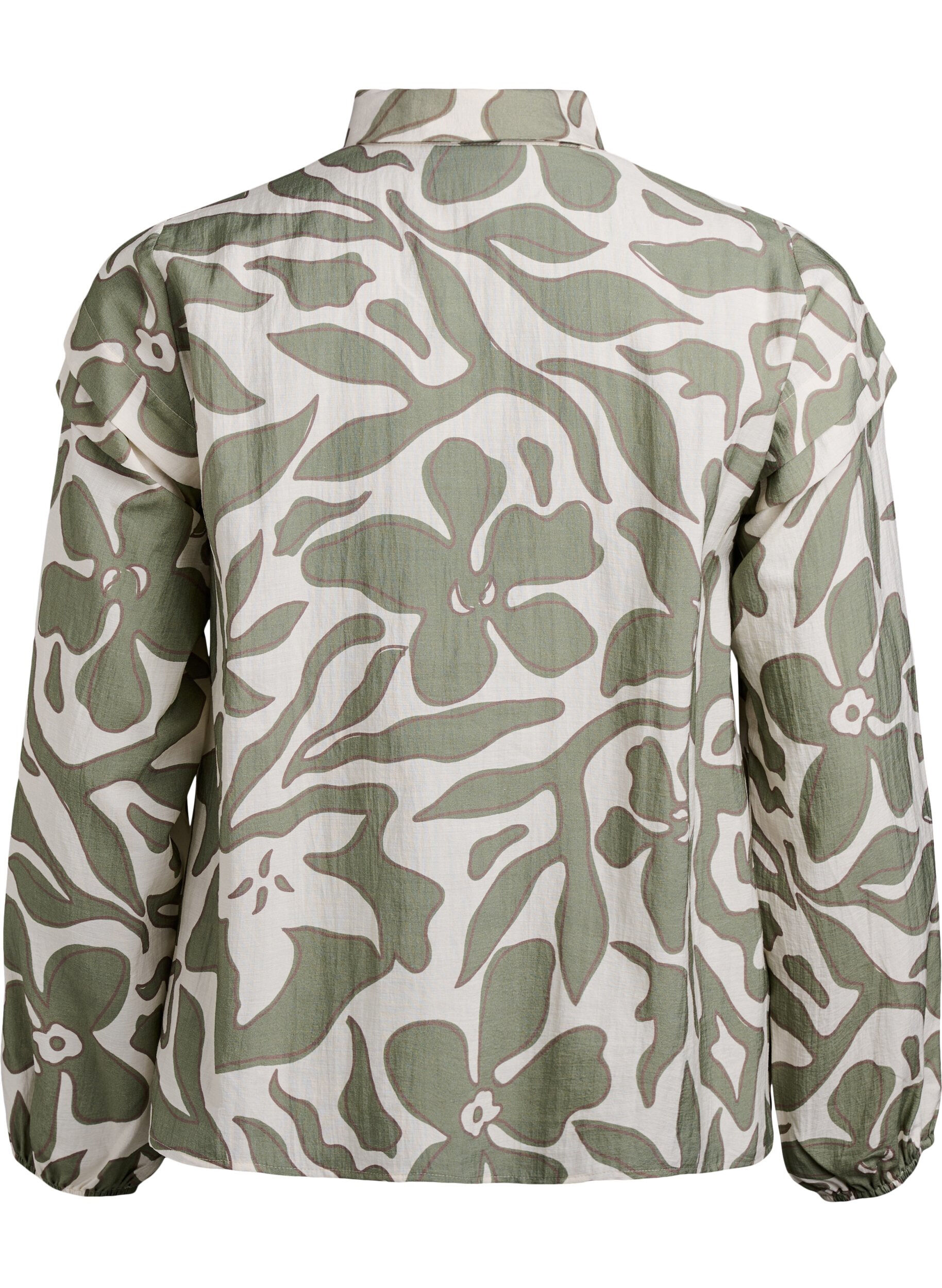 Zizzifashion Printed shirt blouse with ruffle details, Green, Packshot image number 1