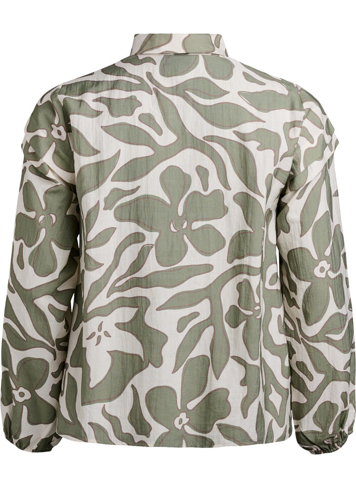 Printed shirt blouse with ruffle details, Green, Packshot image number 1