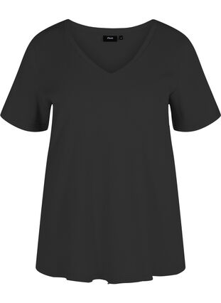 Cotton t-shirt with rib structure, Black, Packshot image number 0