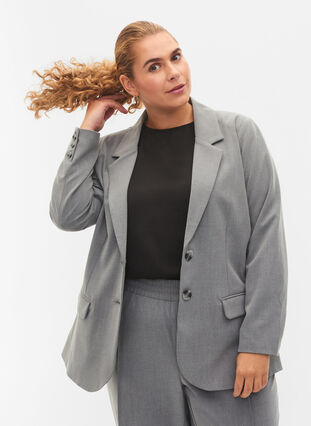 Simple blazer with pockets, Medium Grey Melange, Model image number 2