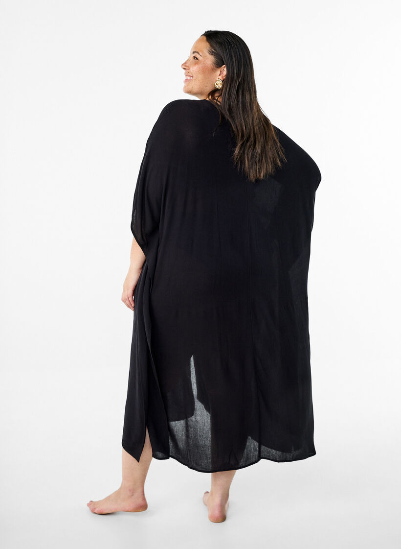 Kaftan beach dress with buttons, Black, Model image number 1