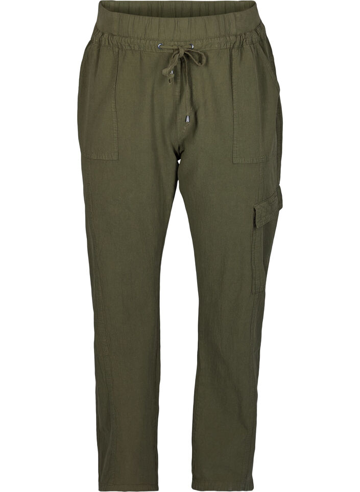 Loose cargo trousers in cotton, Green, Packshot image number 0