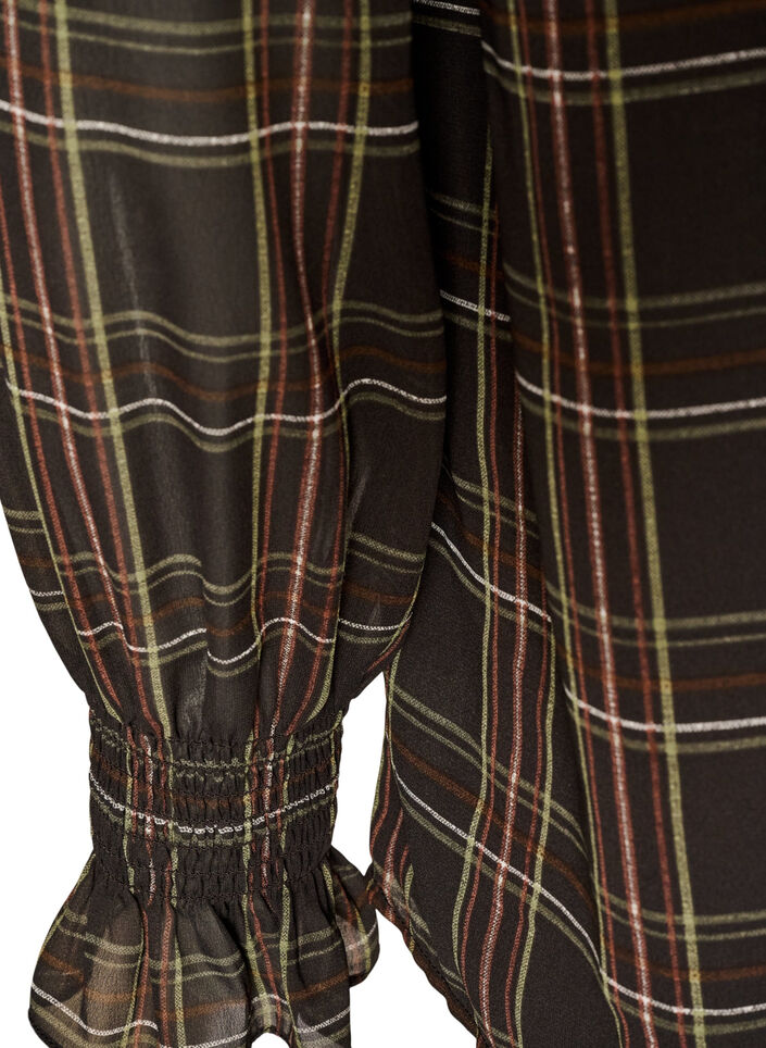 Blouse with check and ruffle details, Green, Packshot image number 3