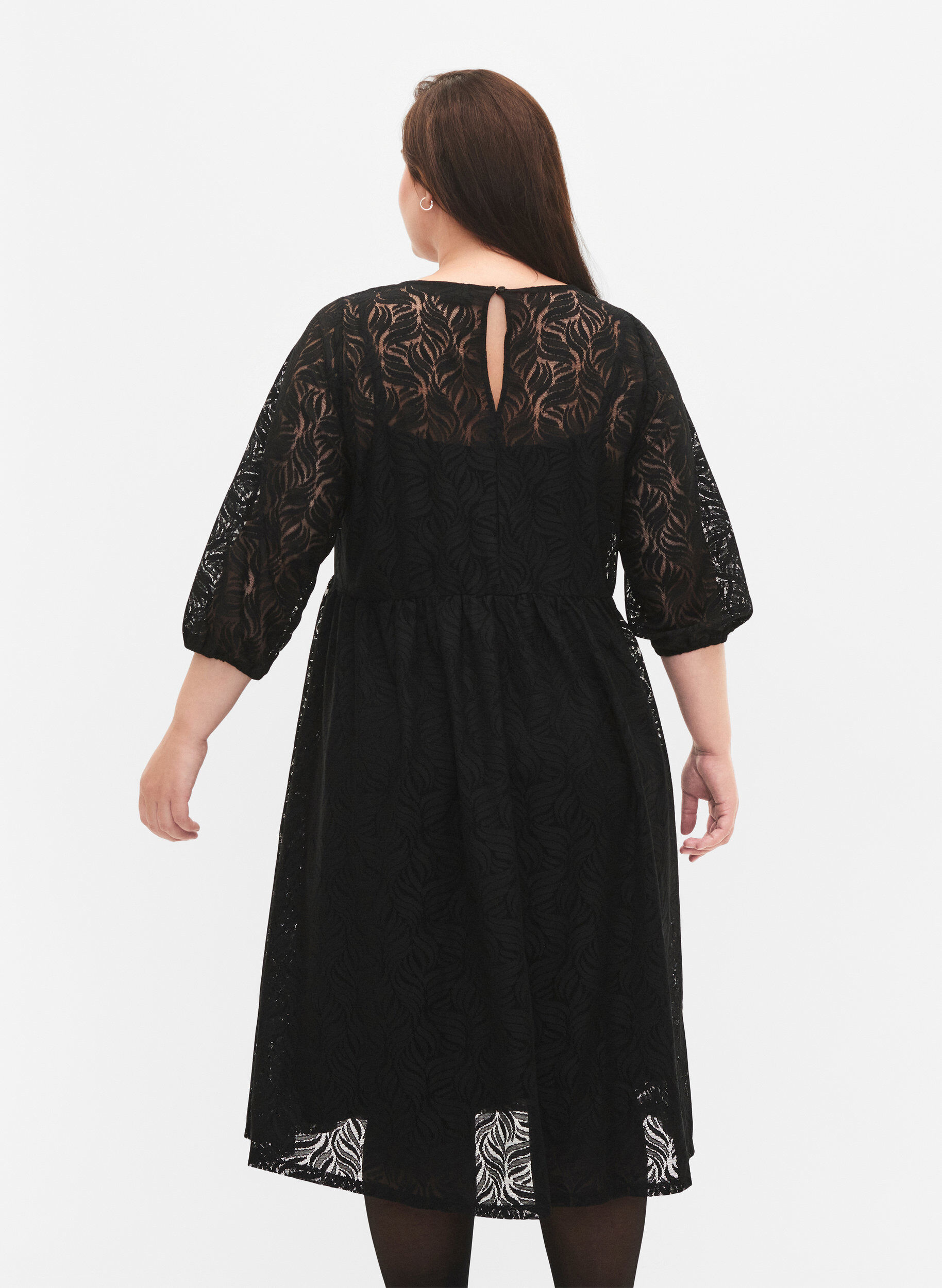 Zizzifashion Lace dress with 3/4 sleeves, Black, Model image number 1