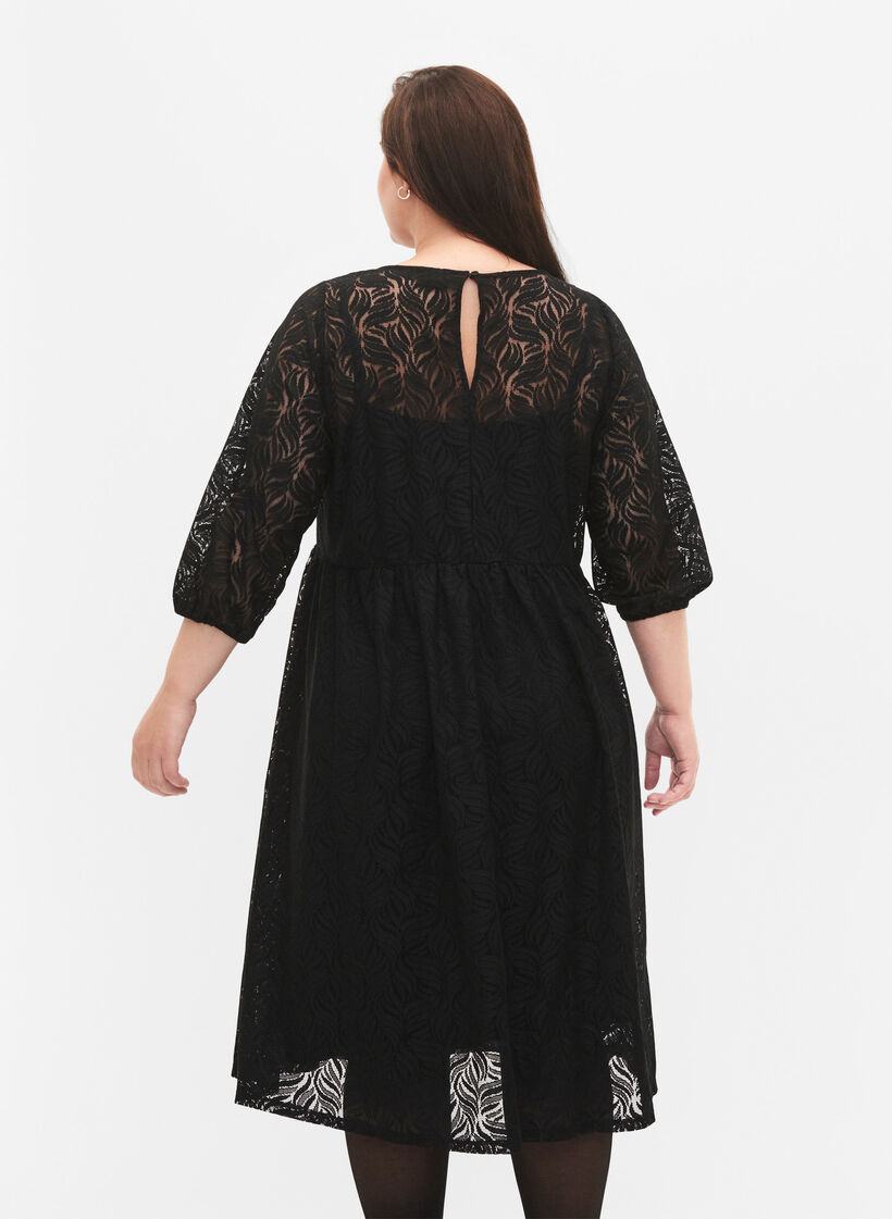 Lace dress with 3/4 sleeves, Black, Model image number 1