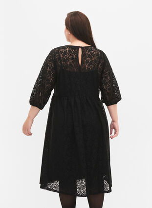 Lace dress with 3/4 sleeves - Black - Sz. 40-64 - Zizzifashion Lace dress with 3/4 sleeves - Black - Sz. 40-64 - Zizzifashion