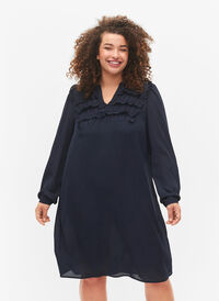 Long sleeve dress with ruffles, Total Eclipse, Model