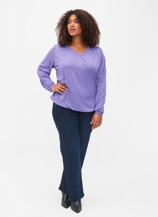 Melange top with long sleeves and v cutting, Veronica Mel., Model image number 2