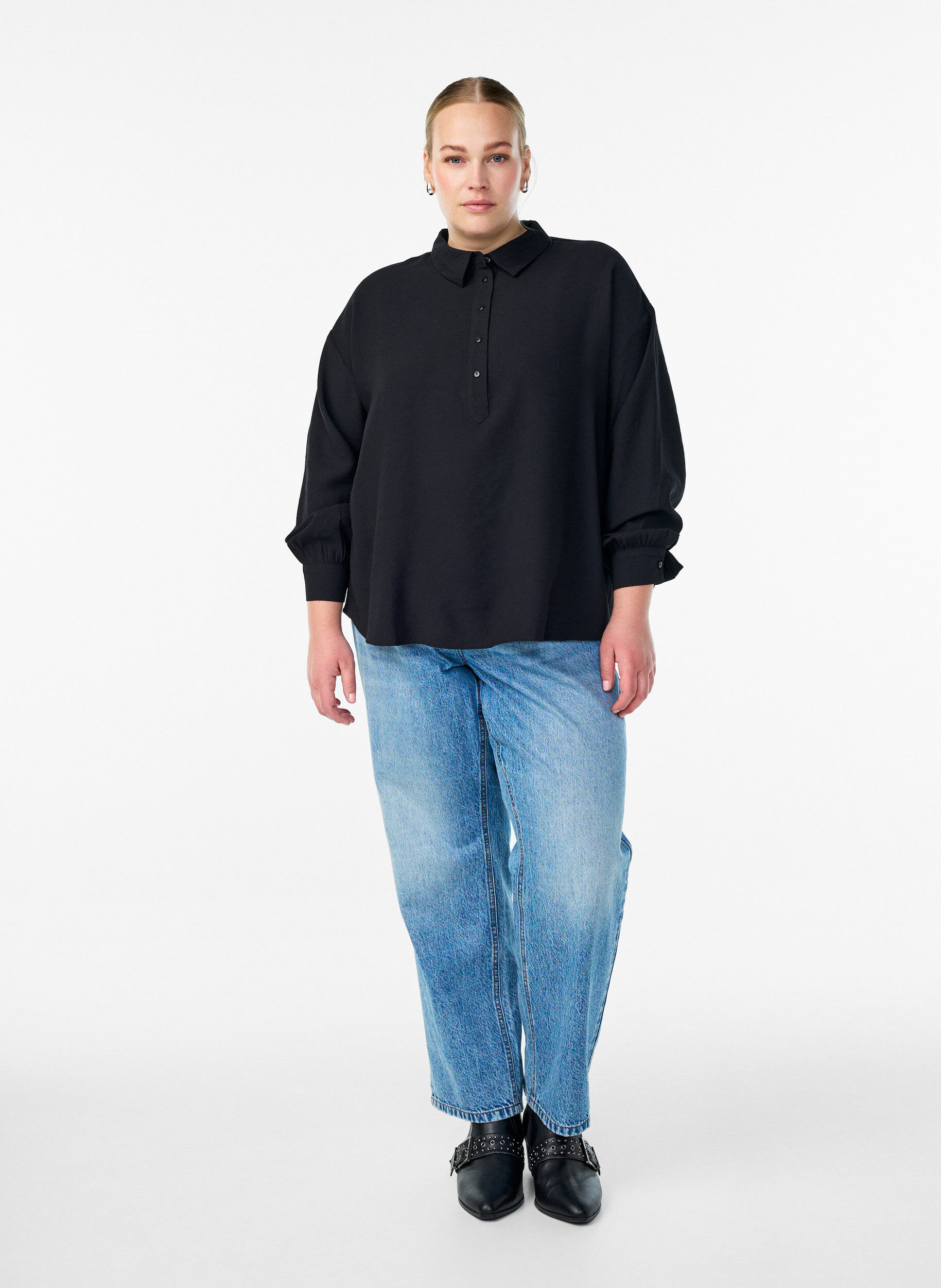 Zizzifashion Shirt blouse with button detail at the back, Black, Model image number 1