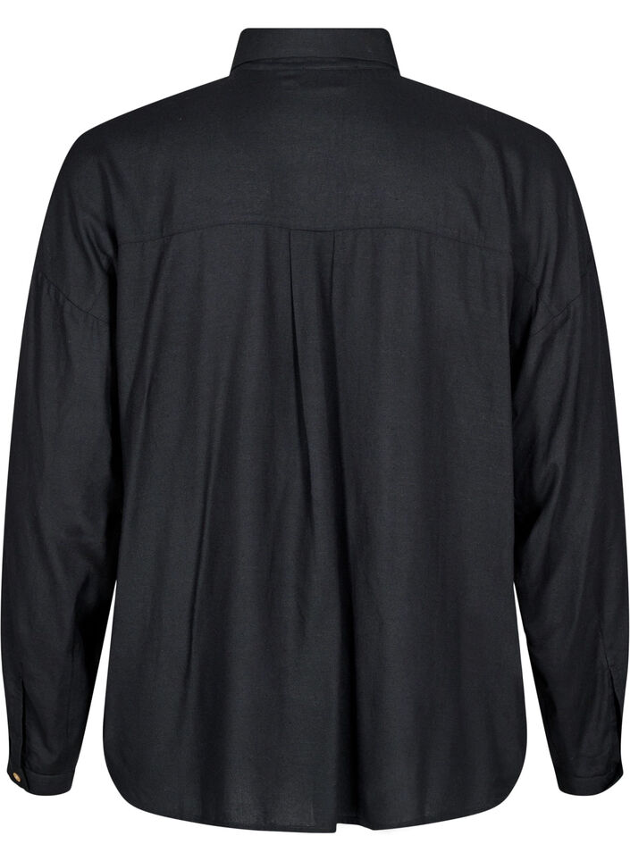 Long-sleeved linen and viscose shirt, Black, Packshot image number 1