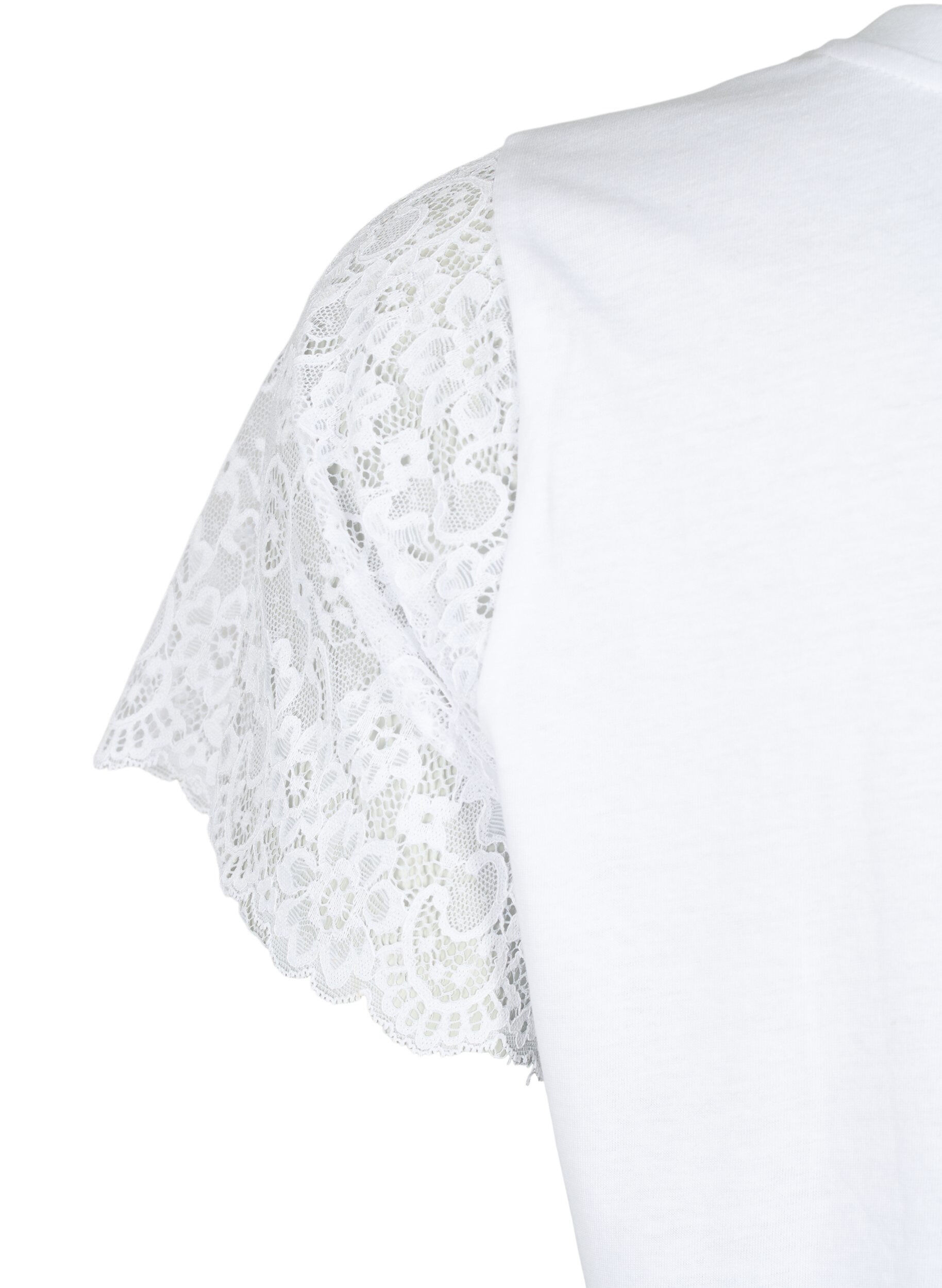 Zizzifashion Cotton T-shirt with short lace sleeves, White, Packshot image number 3