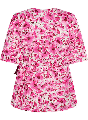 Viscose blouse with wrap, Pink Flower Rain, Packshot image number 1