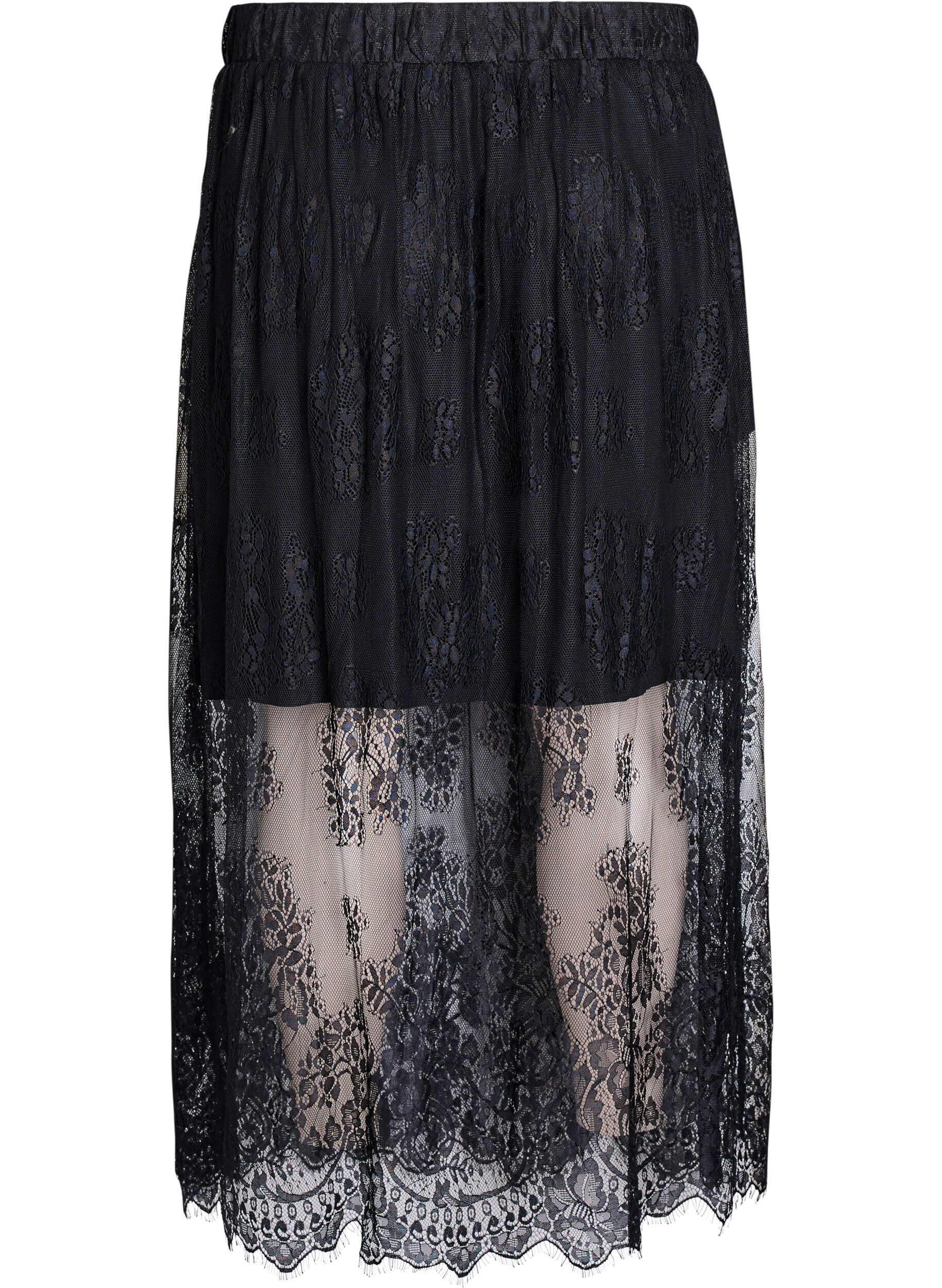 ZizzifashionLong lace skirt with elastic waist, Black, Packshot image number 1