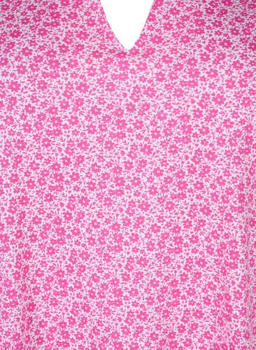 Floral cotton t-shirt with v-neck, Shocking Pink AOP, Packshot image number 2
