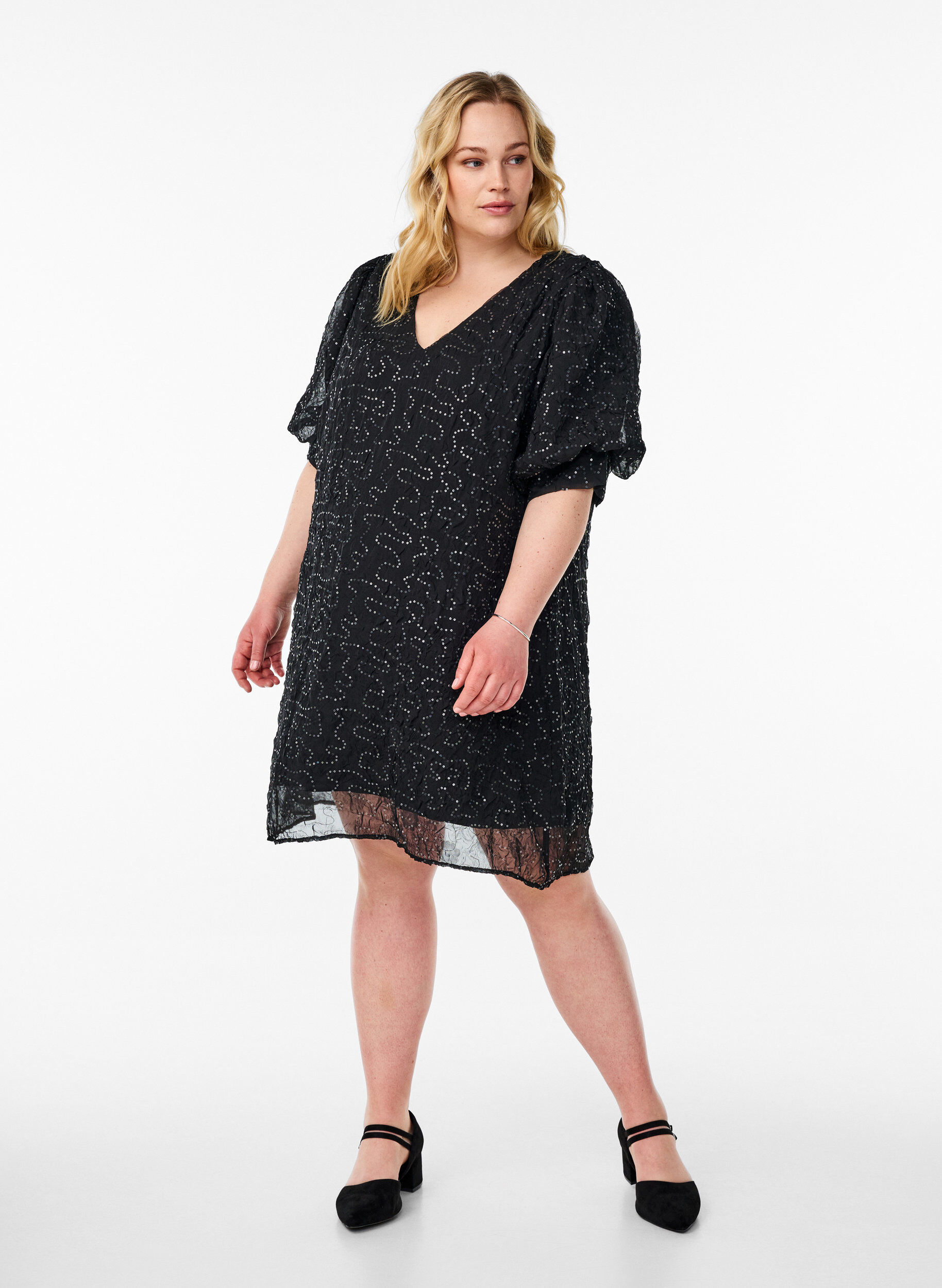 Zizzifashion Short party dress with sequins, Black, Model image number 1