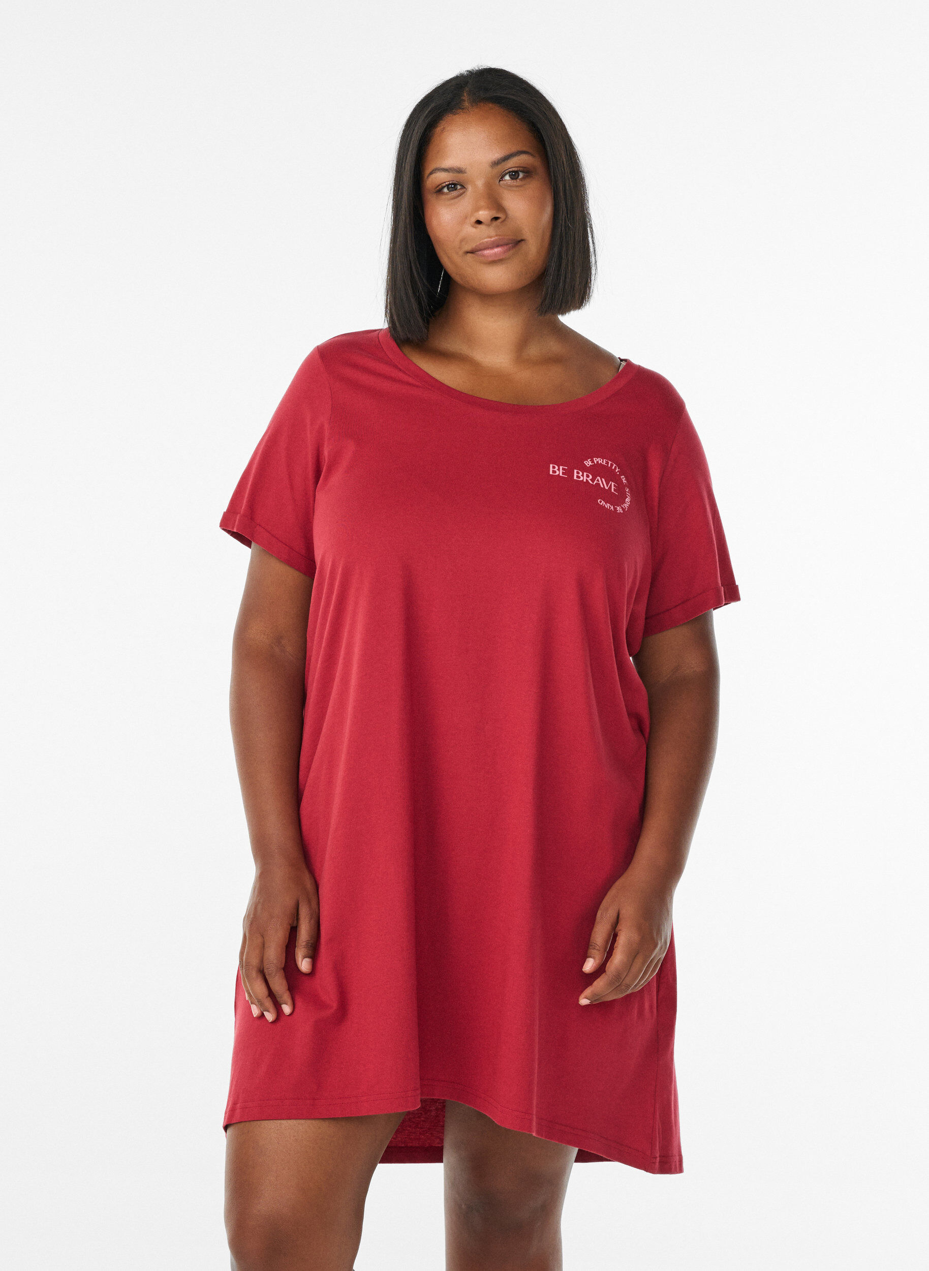 ZizzifashionShort-sleeved nightgown in organic cotton, Red, Model image number 0