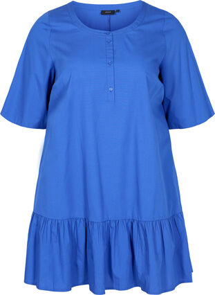Short-sleeved A-line tunic in cotton, Dazzling Blue, Packshot image number 0