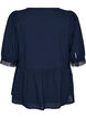 Blouse in textured cotton with crochet details, Blue, Packshot image number 1