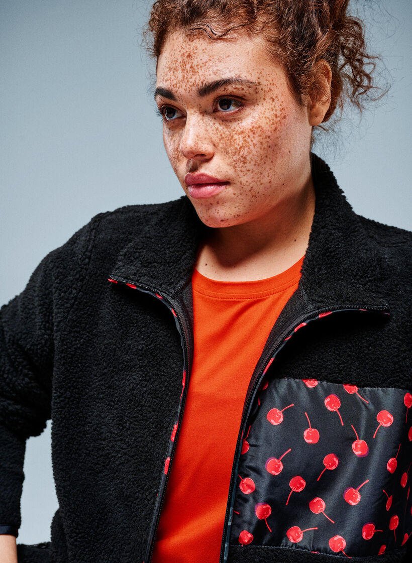 Teddy-fleece jacket with cherry details, Black, Image image number 0